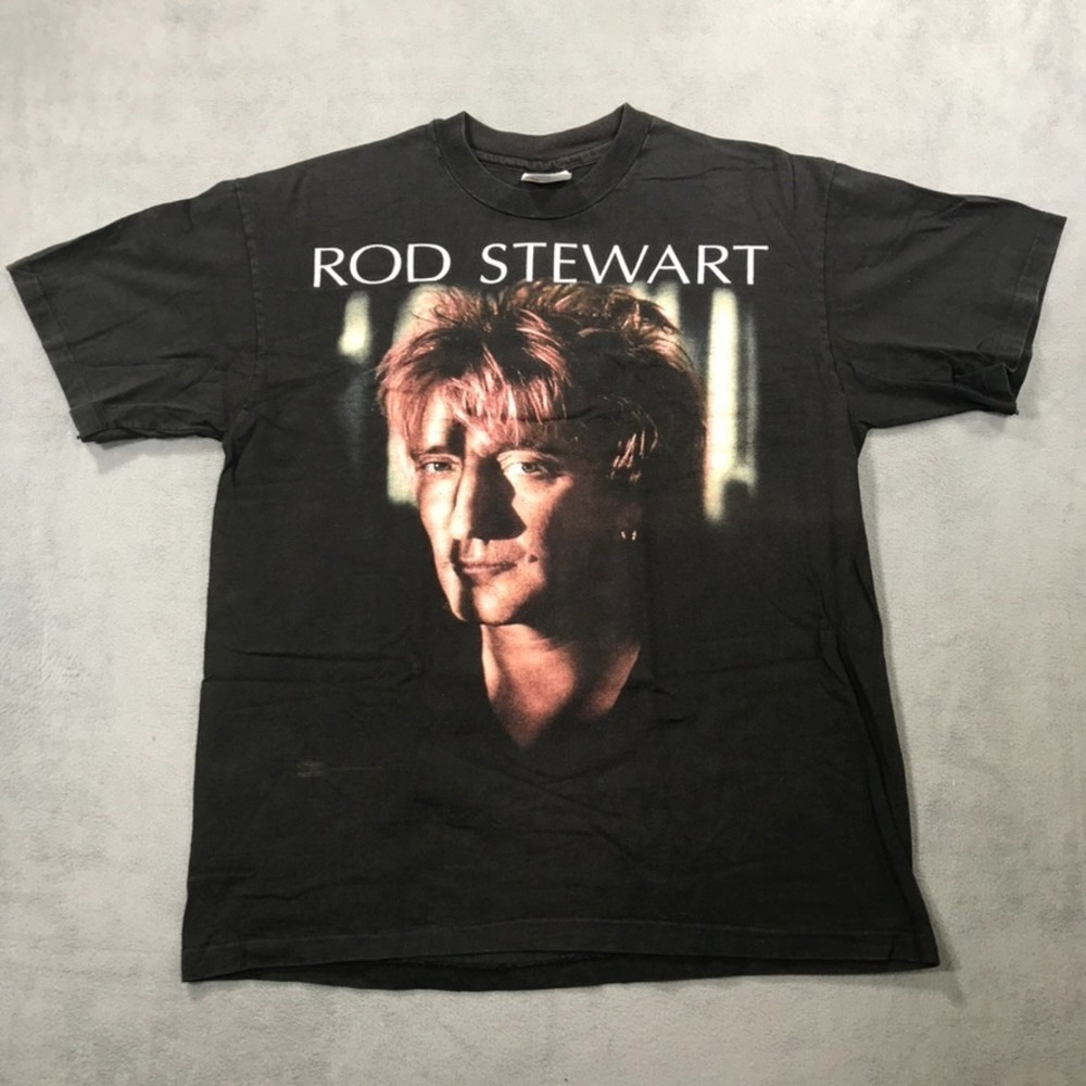 Vintage Rod Stewart T Shirt Mens Large Black Single Stitch 90s Night To Remember